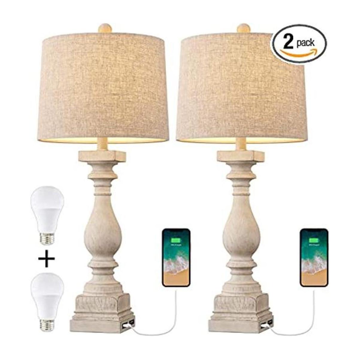 BOBOMOMO Lámpara de mesa USB de 27.75 pulgadas con 2