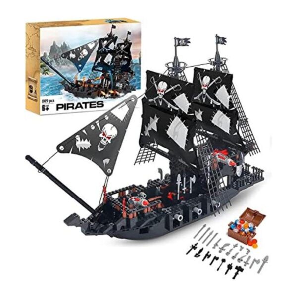BRICK STORY Kit de construcción de barcos piratas negros_1