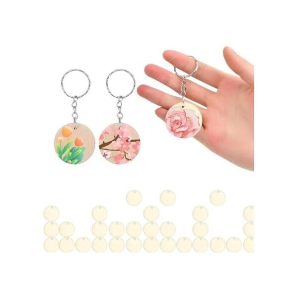 BUYGOO Juego de 100 llaveros de madera en blanco_3