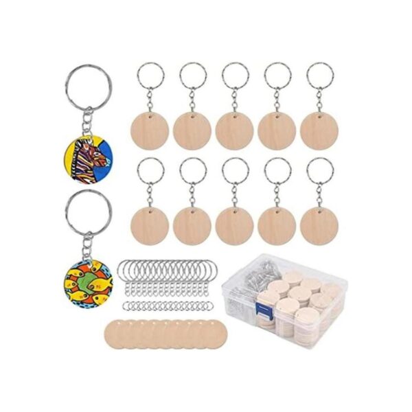 BUYGOO Juego de 100 llaveros de madera en blanco_1