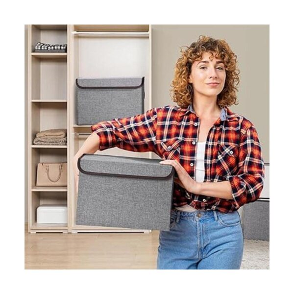Bagnizer Cesta organizadora plegable de tela de lino con_3