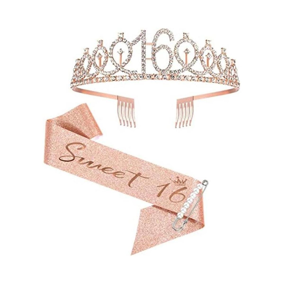 Banda y tiara de cumpleaños número 16 para niñas corona