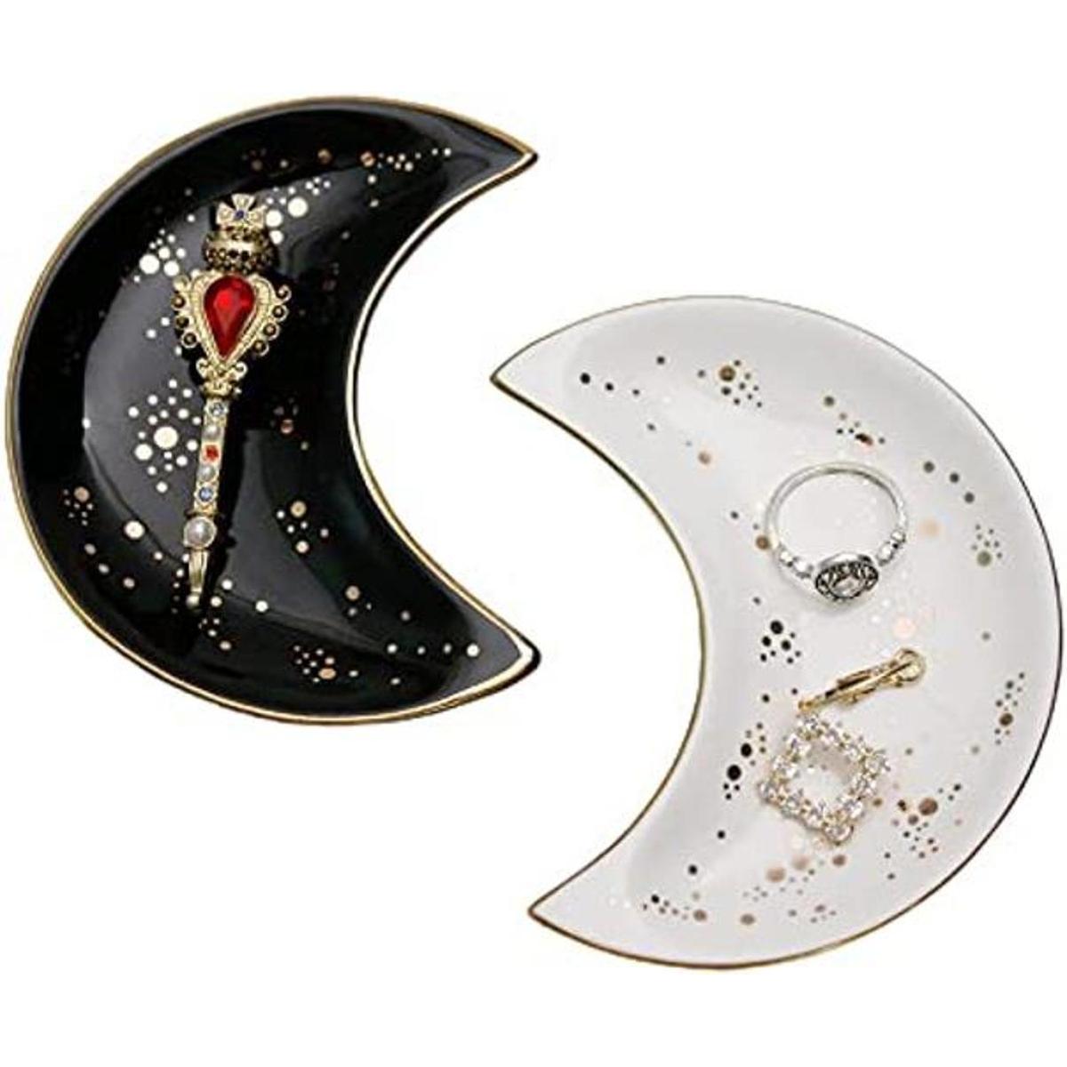 Bandeja de cerámica para joyas de luna plato decorativo