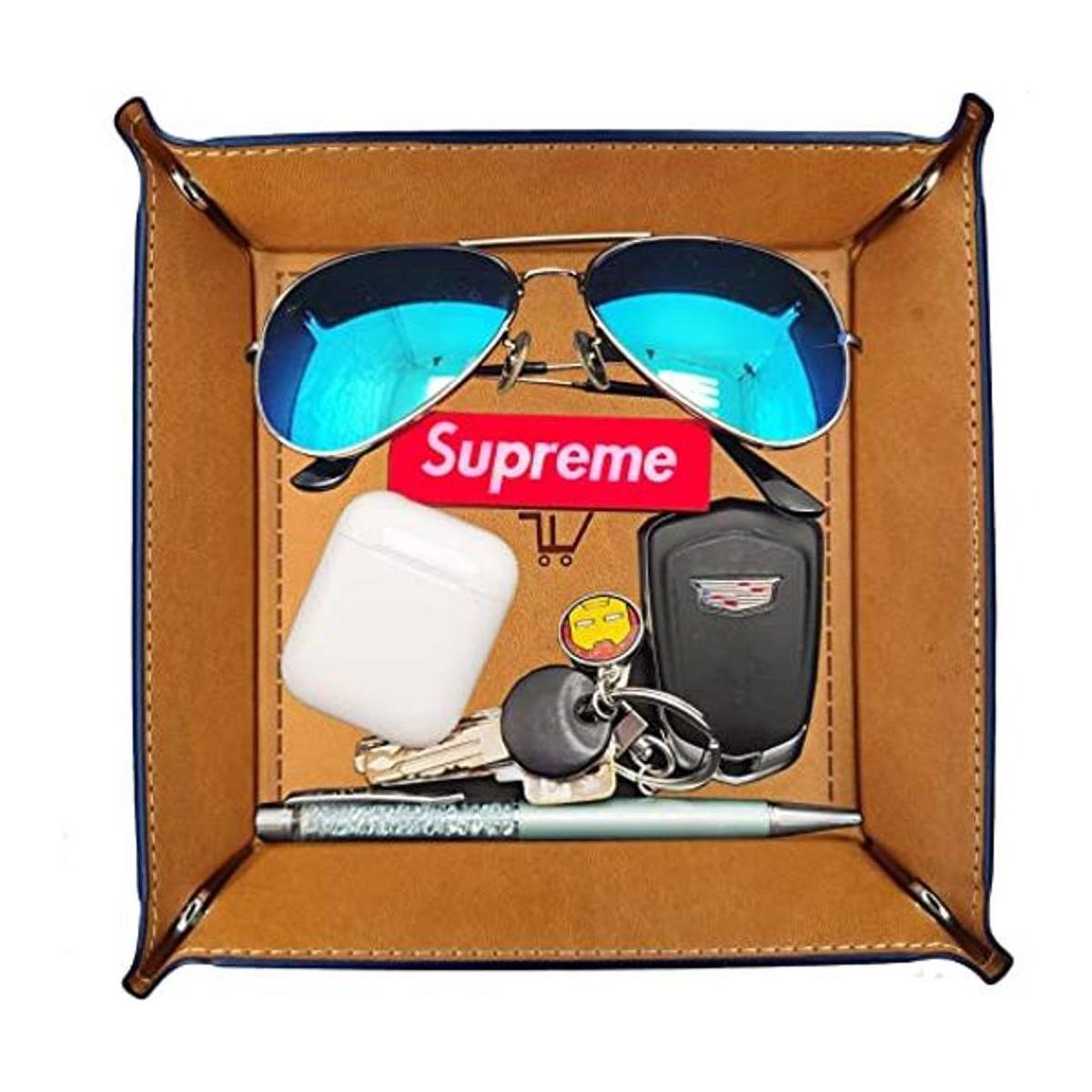 Bandeja de valet de piel sintética caja de dados bandeja
