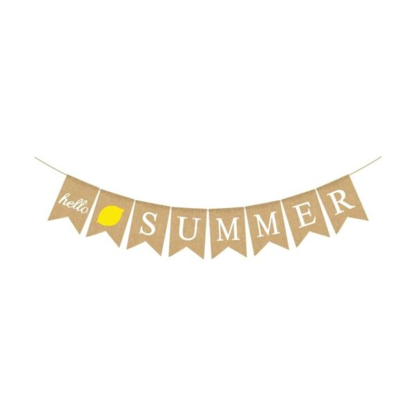 Bandera de Jute Burlap Hello Summer Summer Lemon Party_1