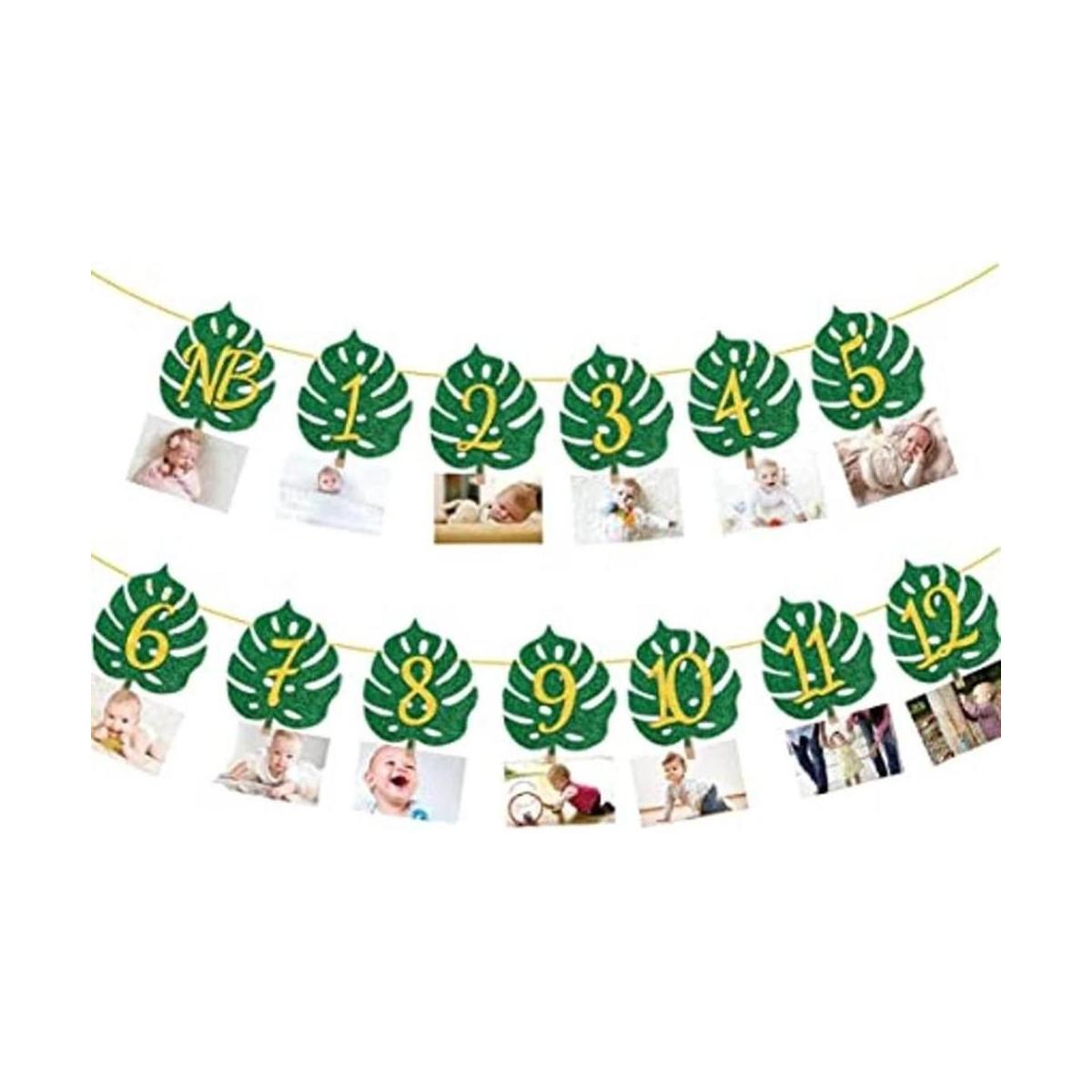 Bandera tropical de 12 meses de hoja 1er cumpleaños con