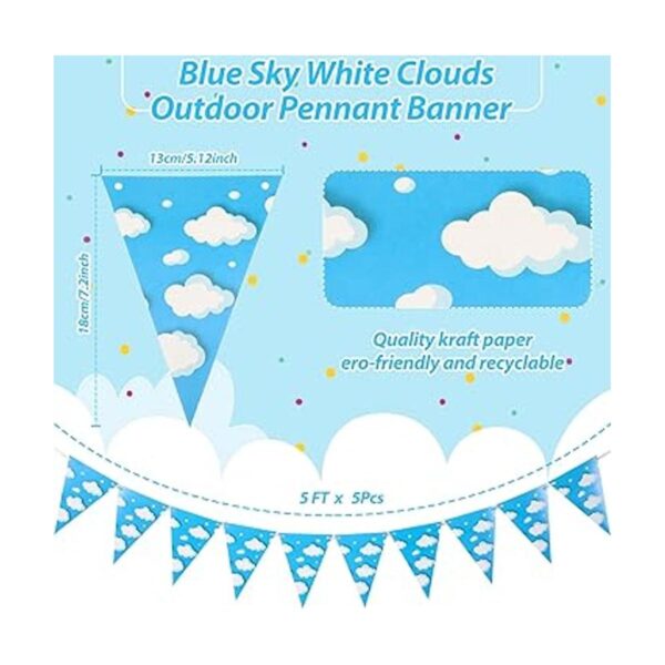 Banderines de 5 piezas de color azul cielo blanco nubes_2