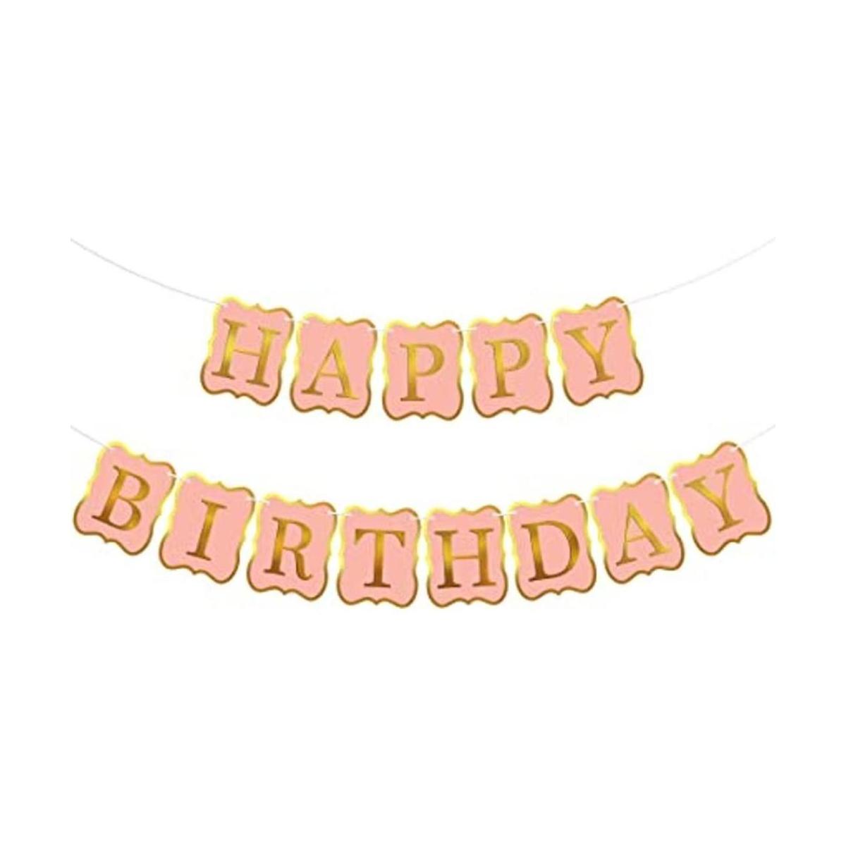 Banner brillante y dorado rosa de feliz cumpleaños