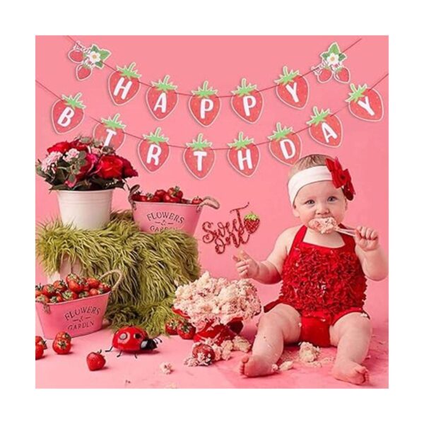 Banner de feliz cumpleaños de fresa con diseño de bayas