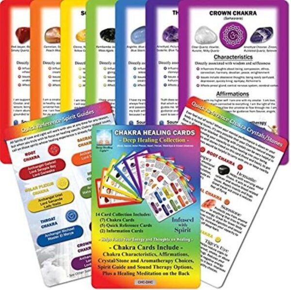 Baraja de 14 tarjetas curativas de chakras incluye_1