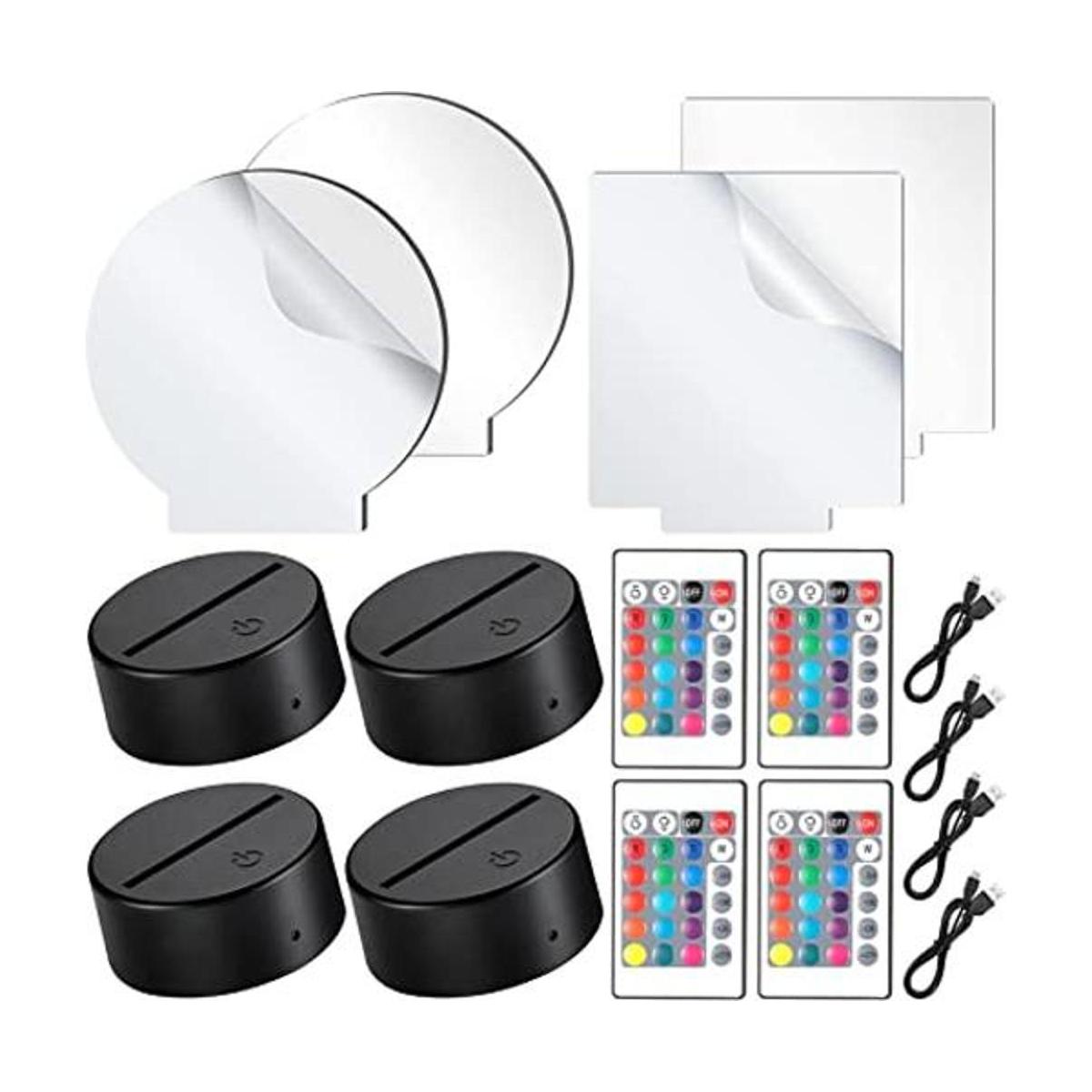 Base de lámpara de luz LED nocturna 3D de 4 piezas y 4