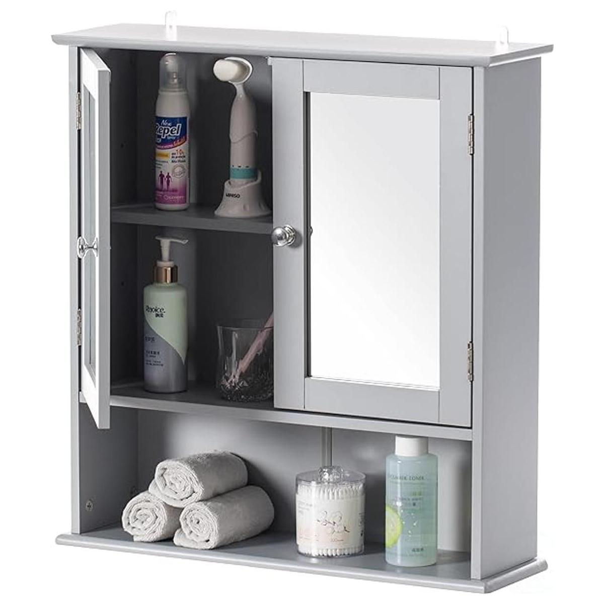 Basicwise Espejo gris montado en la pared para baño y