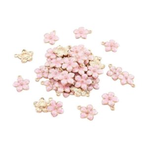 Beadthoven 100 colgantes de esmalte de flores rosadas