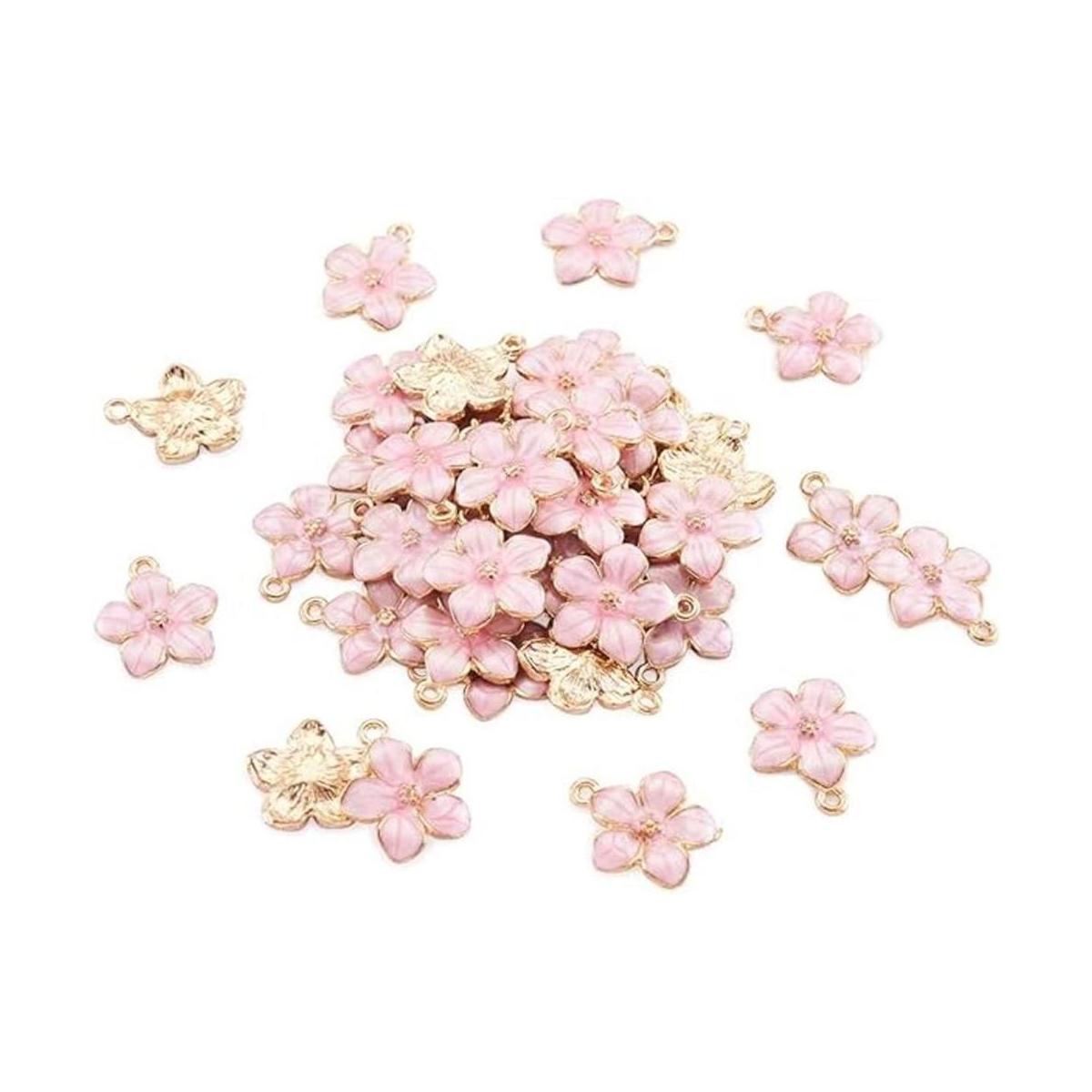 Beadthoven 100 colgantes de esmalte de flores rosadas