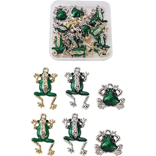 Beadthoven Juego de 18 colgantes de rana de cristal verde