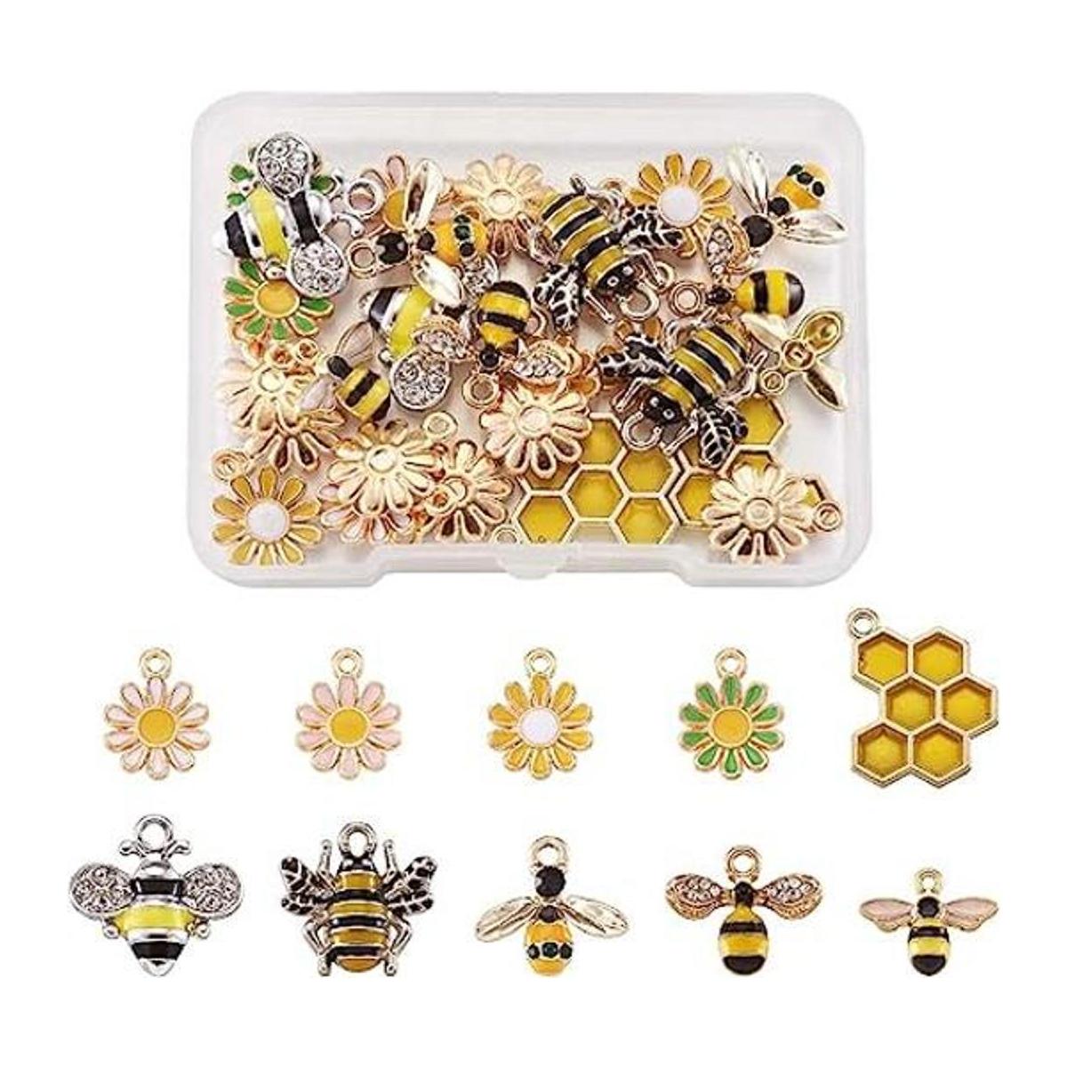 Beadthoven Colgante de abejas esmaltadas de aleación de