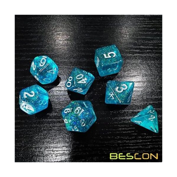 Bescon Blue Shimmery Dice Set Polyhedral RPG Juego 7dados_5
