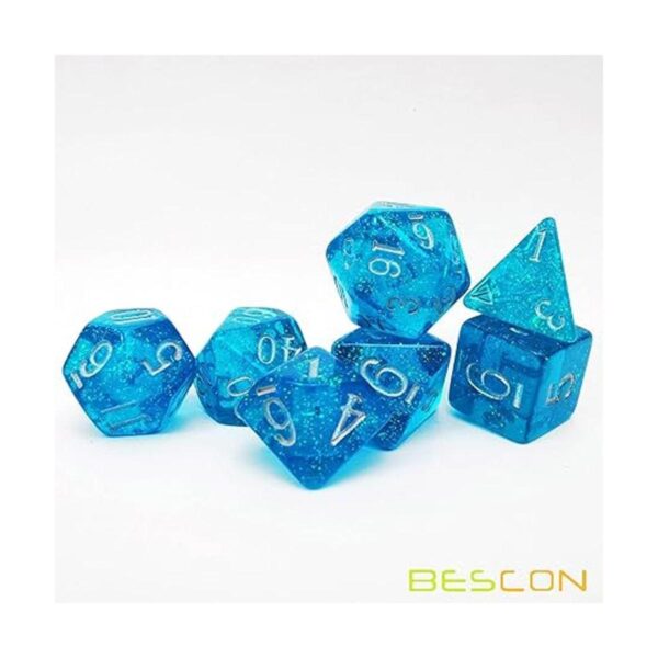 Bescon Blue Shimmery Dice Set Polyhedral RPG Juego 7dados_4