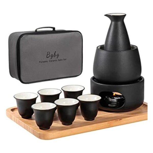 Bgbg Juego de sake de cerámica con bandeja de bambú juego