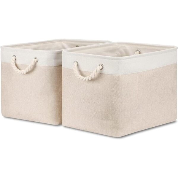 Bidtakay Cesta de almacenamiento de tela de color beige_1