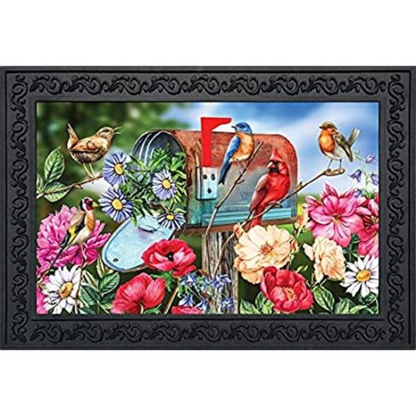 Birds and Mailbox Felpudo floral para interiores y_1