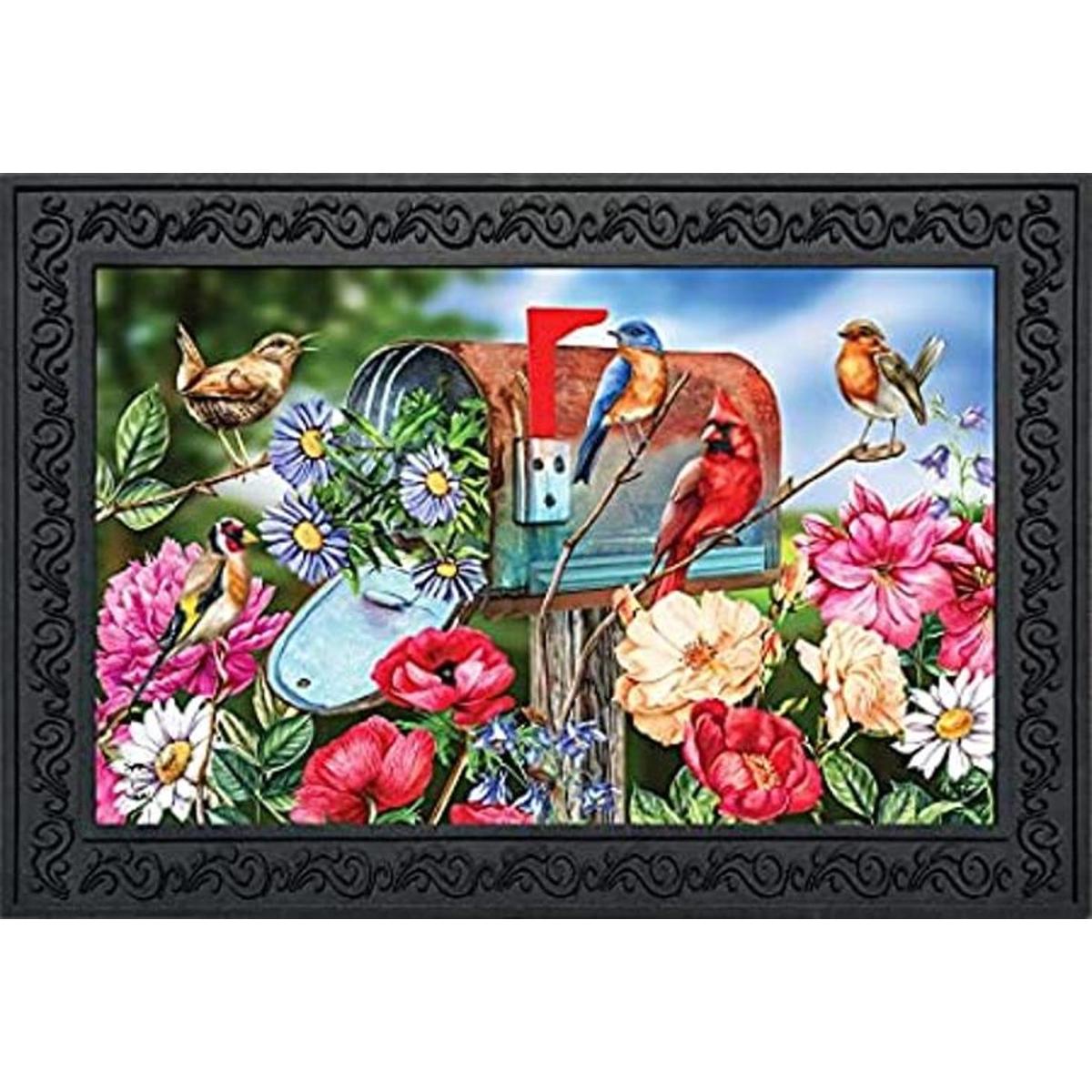 Birds and Mailbox Felpudo floral para interiores y