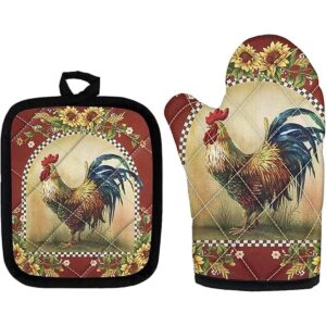 Biyejit Juego de 2 manoplas de horno y gallo de girasol y
