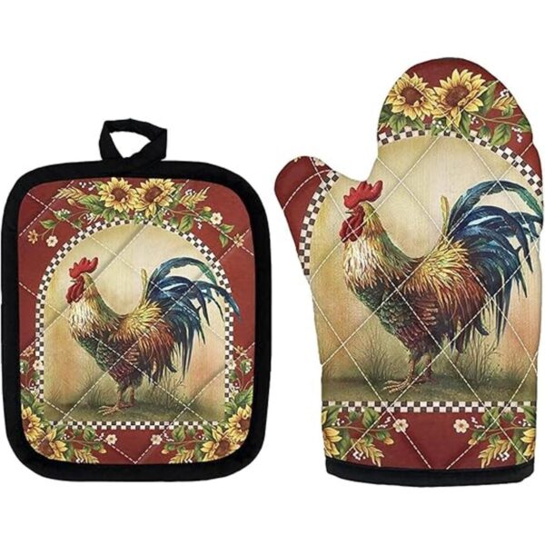 Biyejit Juego de 2 manoplas de horno y gallo de girasol y