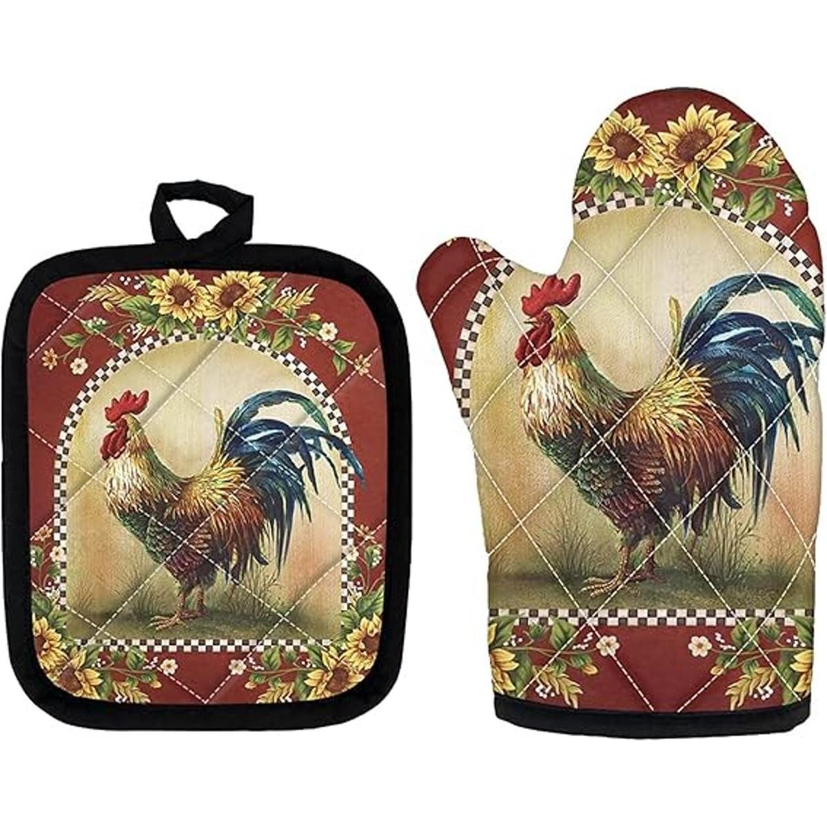 Biyejit Juego de 2 manoplas de horno y gallo de girasol y