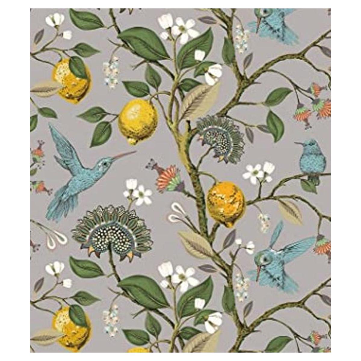 Blooming Wall Blue Bird Fresh Lemon Tree Papel tapiz
