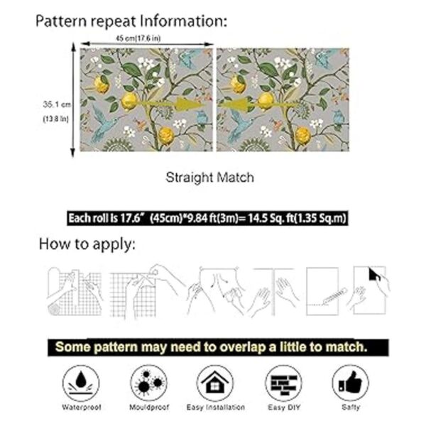 Blooming Wall Blue Bird Fresh Lemon Tree Papel tapiz_6