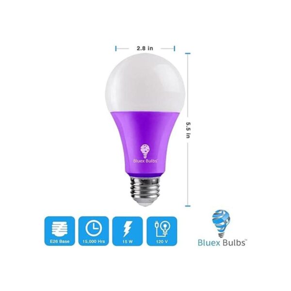 BlueX Paquete de 2 bombillas LED moradas A21 15 W_2