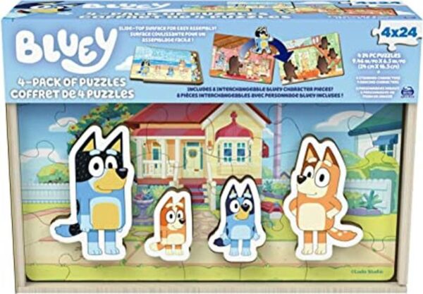Bluey paquete de 4 rompecabezas de madera con personajes