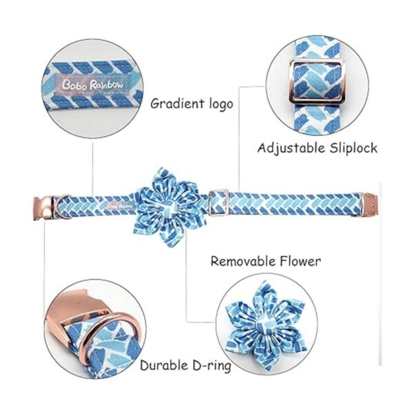 Bobo Rainbow Collar para perro con flor azul ajustable