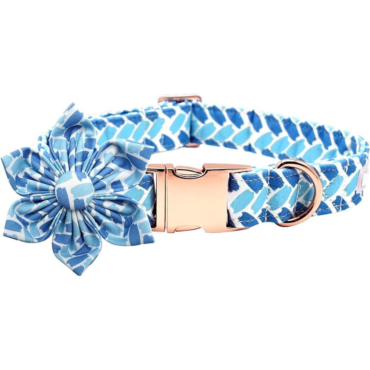 Bobo Rainbow Collar para perro con flor azul ajustable
