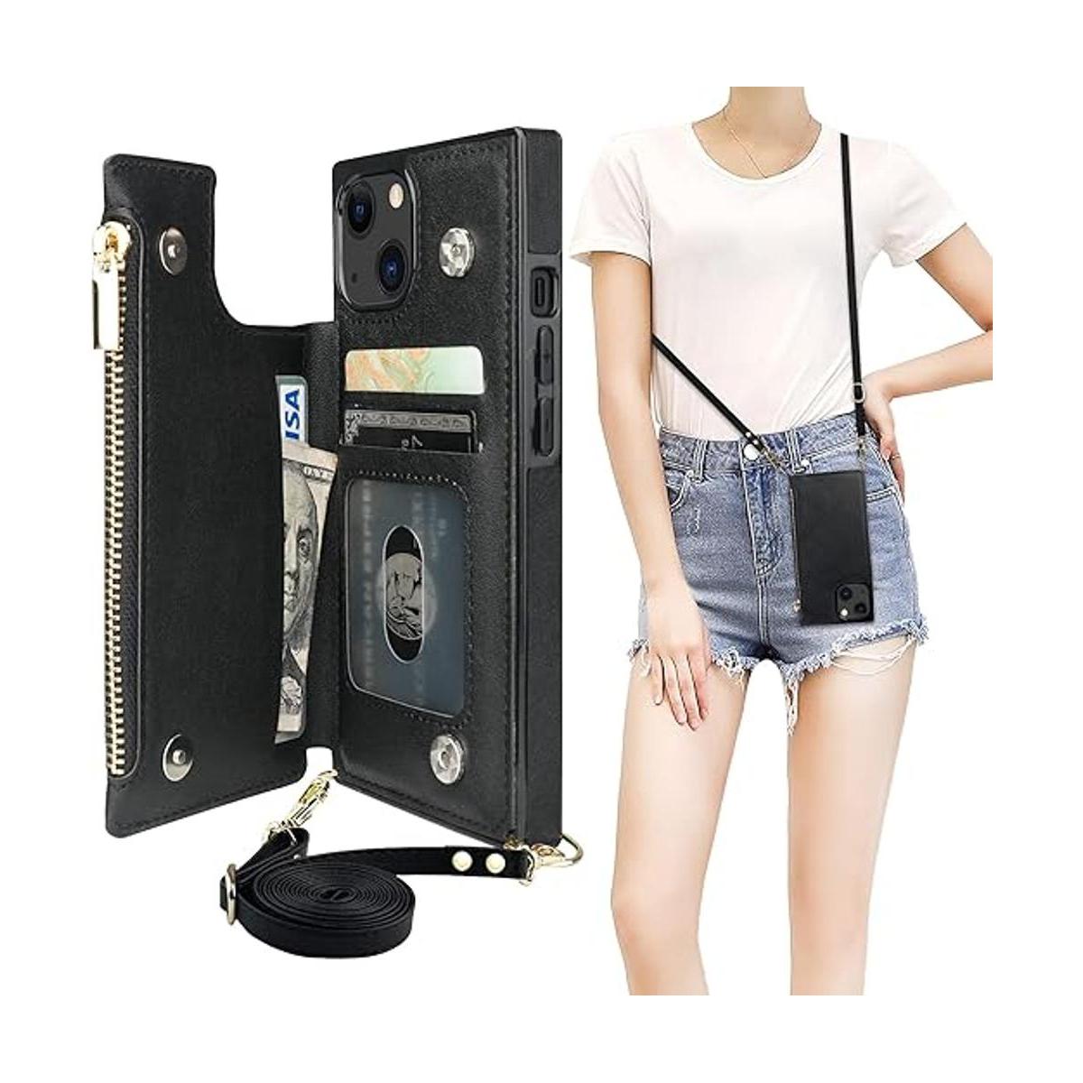 Bocasal Funda tipo cartera cruzada para iPhone 13 con