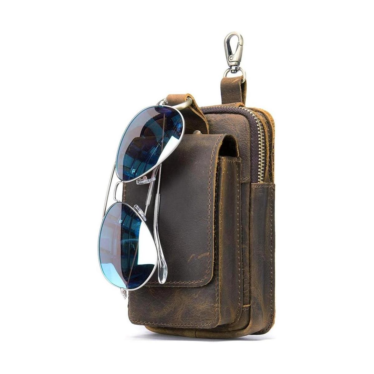 Bolsa de cuero genuino para la cadera teléfono celular