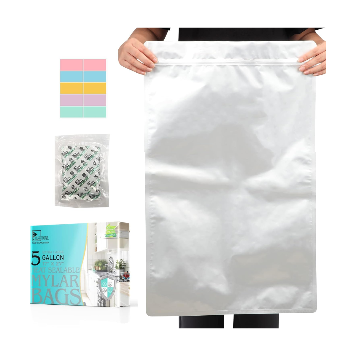 Bolsas de Mylar de 5 galones con absorbentes de oxígeno de