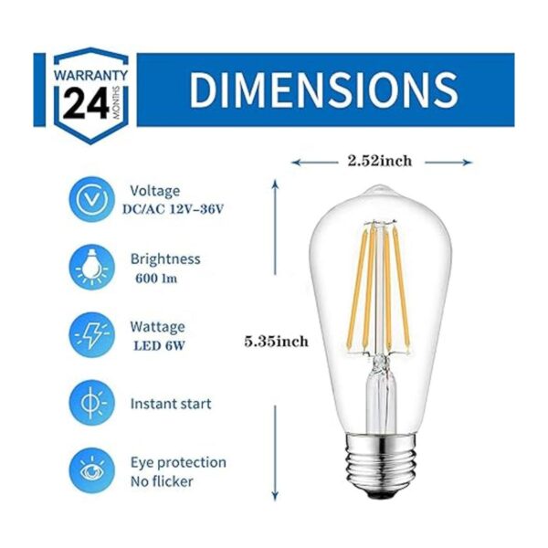 Bombilla Edison de 12 V 6 W E26 12 V equivalente a