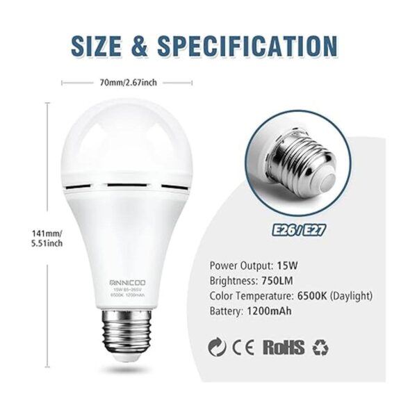 Bombilla de emergencia recargable paquete de 2 luz