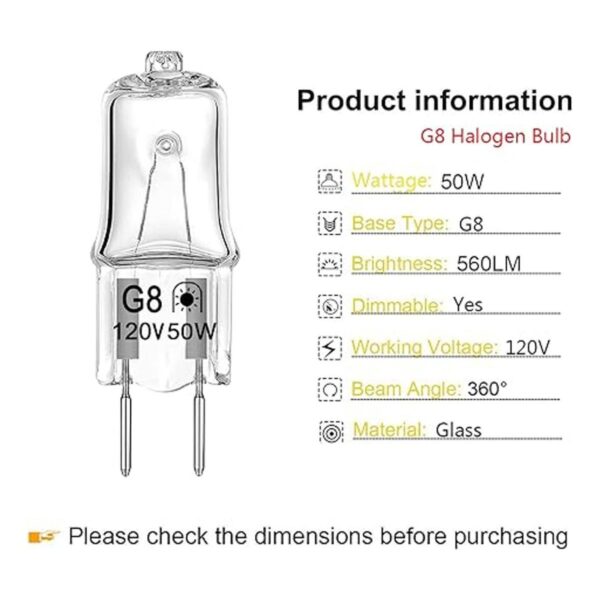 Bombilla halógena G8 de 50 W 120 V T4 JCD tipo G8 con base_3