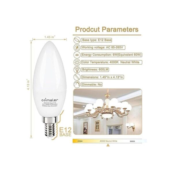 Bombilla pequeña tipo B bombilla LED Comzler Candelabra_3