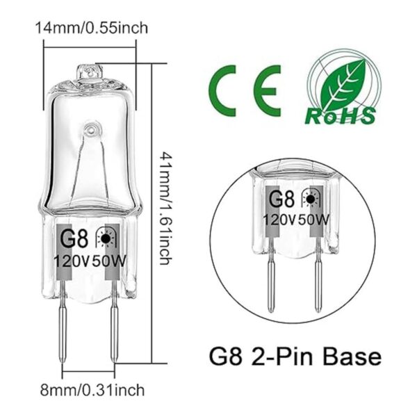 Bombilla halógena G8 de 50 W 120 V T4 JCD tipo G8 con base_2