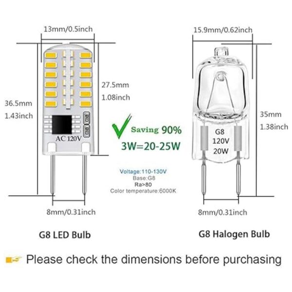 Bombillas LED G8 regulables de luz diurna blanca de 6000 K_2