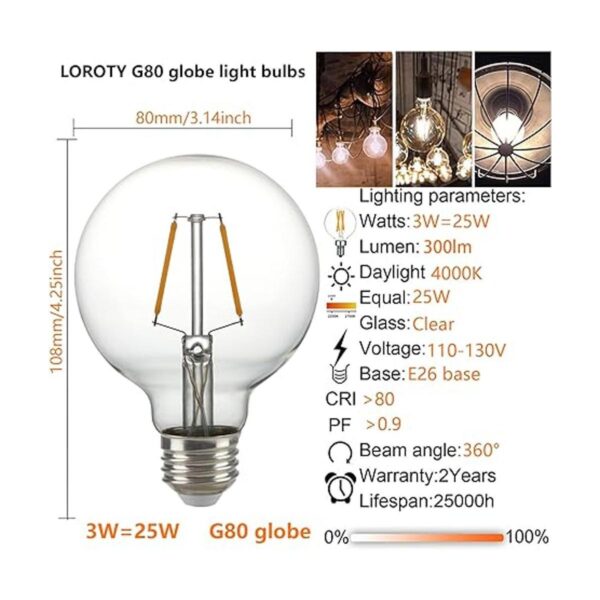 Bombillas LED regulables G80 E26 de globo equivalente a 3_2