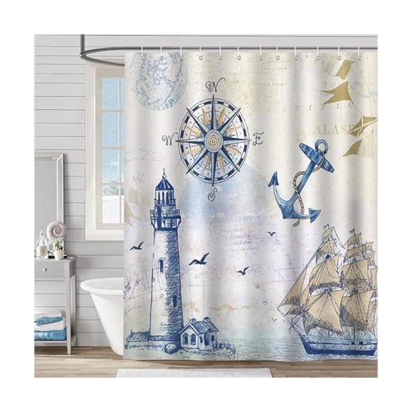 Bonhause Cortina de ducha náutica de velero para baño_2