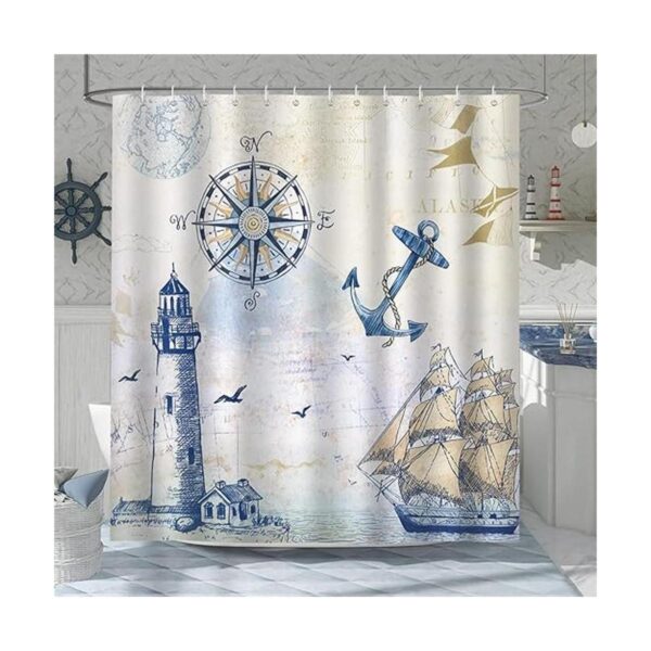 Bonhause Cortina de ducha náutica de velero para baño_1
