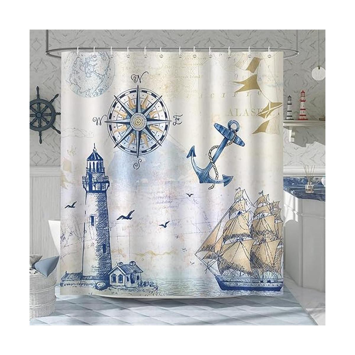 Bonhause Cortina de ducha náutica de velero para baño