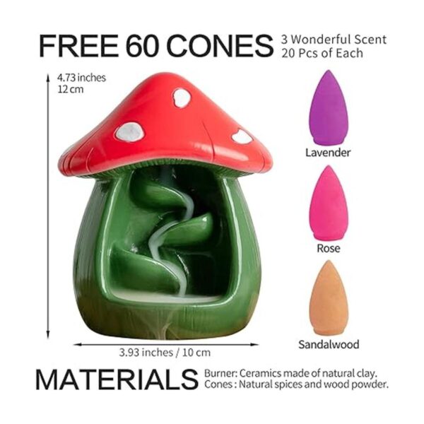 Bonito soporte de incienso de setas con 60 conos de_2