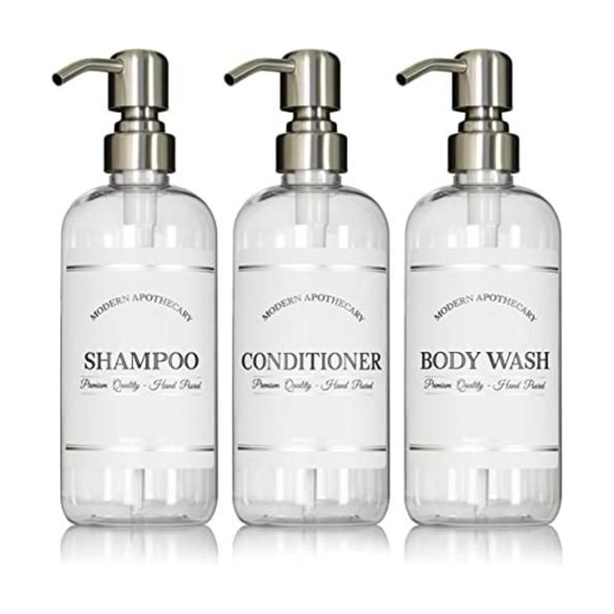 Botellas de champú y acondicionador transparentes